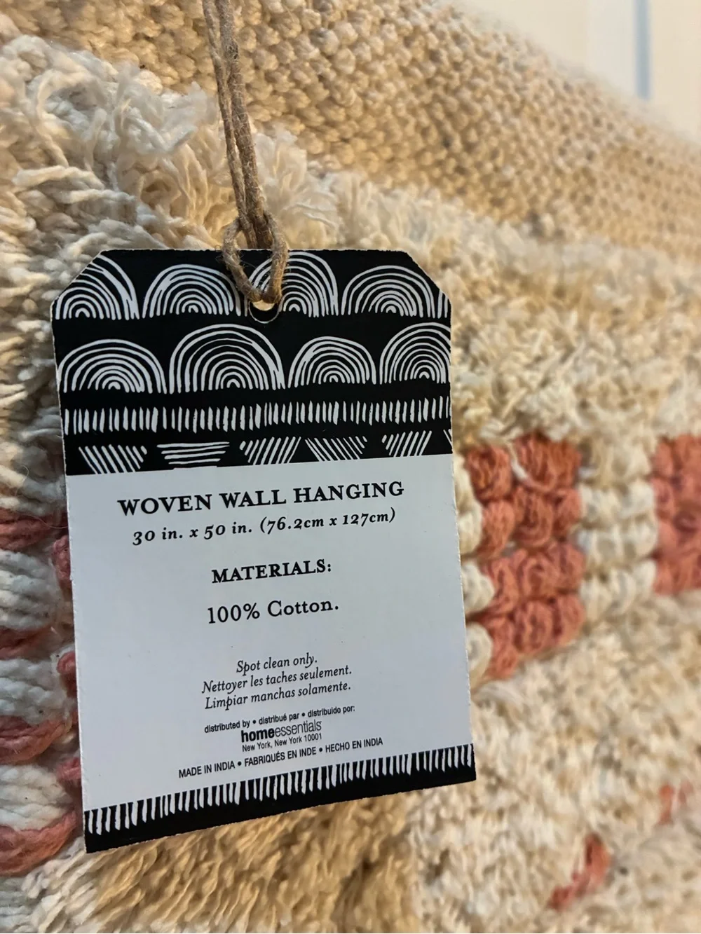 Handmade Cream Grey & Terracotta 31x55 inches, Boho Geometric Woven Tapestry